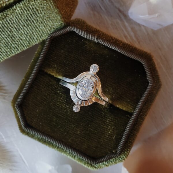 Keeper of Time - Saturn Ring Set in Sterling Silver with Moissanite