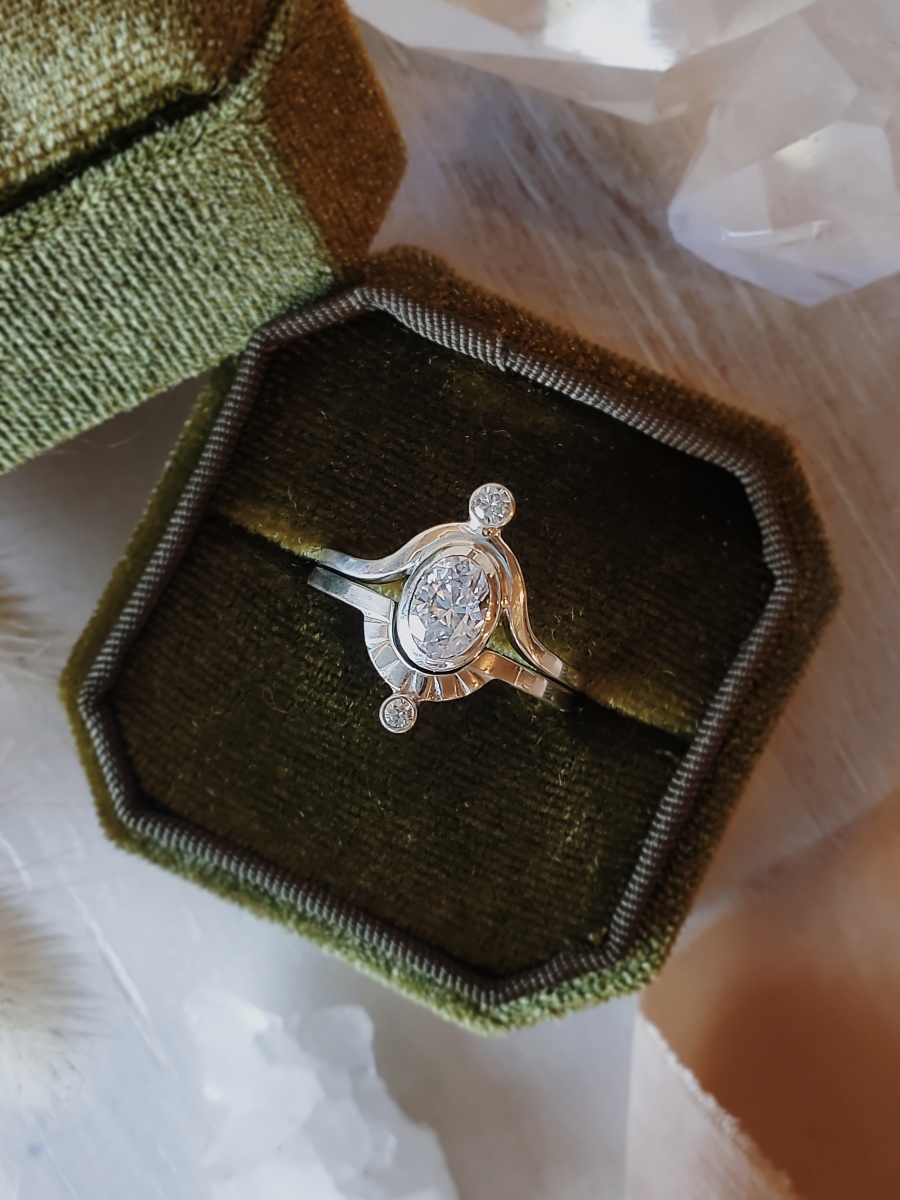 Keeper of Time - Saturn Ring Set in Sterling Silver with Moissanite