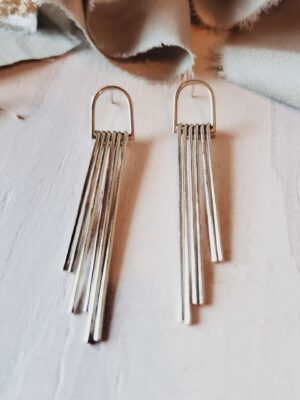 Helena Earrings – sterling silver arch fringe earrings with cascading bars.